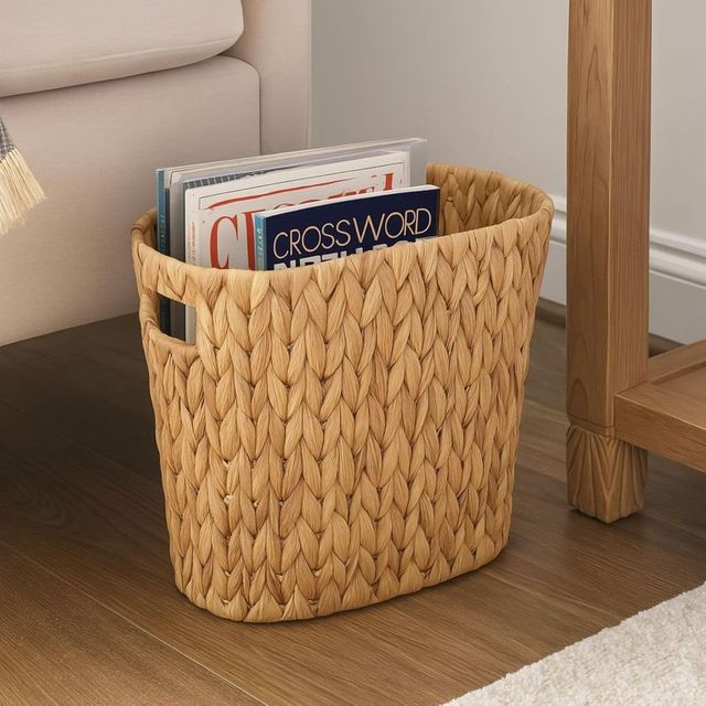 Handwoven Water Hyacinth Slim Oval Trash Can