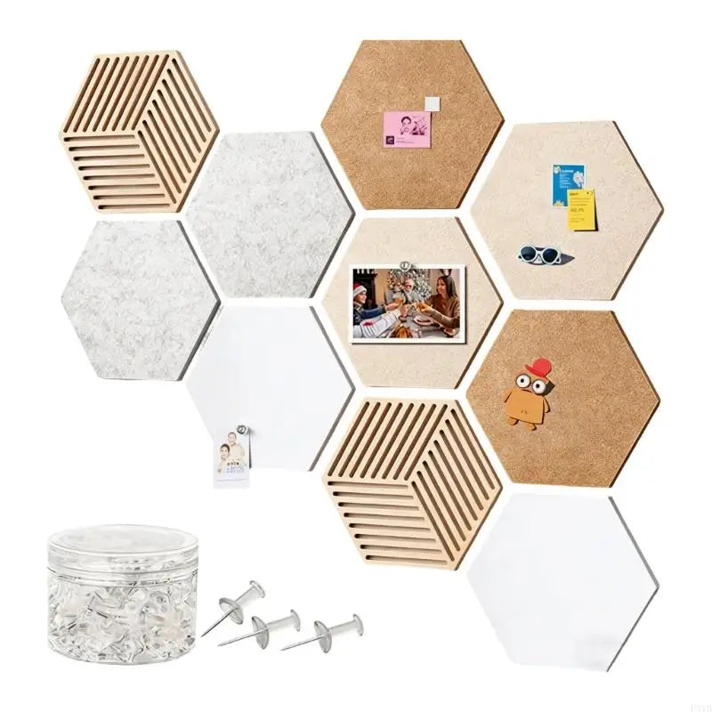 Hexagon Cork Bulletin Boards — 10-Pack Wall Tiles