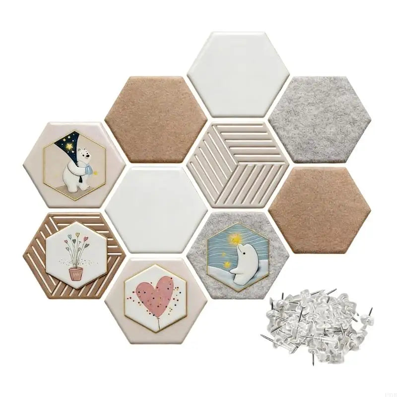 Hexagon Cork Bulletin Boards — 10-Pack Wall Tiles