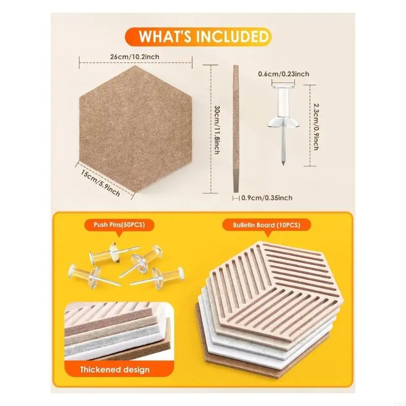 Hexagon Cork Bulletin Boards — 10-Pack Wall Tiles