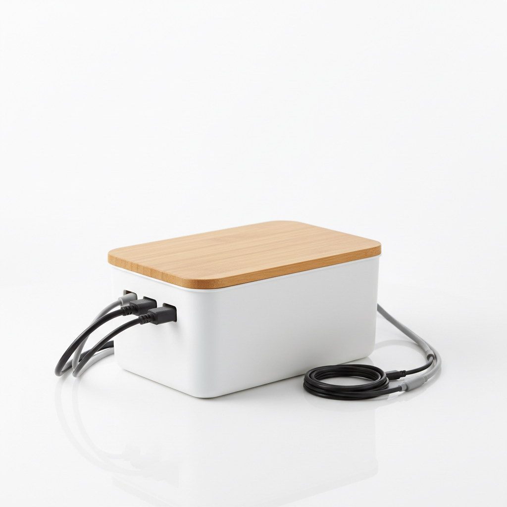 Solid Bamboo & Matte Cable Management Organizer Box